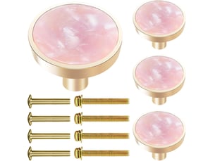 Lot de 4 boutons de tiroir ronds en laiton poli, 32 mm, pour commode, armoire et boîte à bijoux - rose nacré
