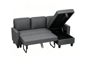 Canapé d'angle réversible convertible PANGIVO 3 places Tissu gris avec coffre de rangement