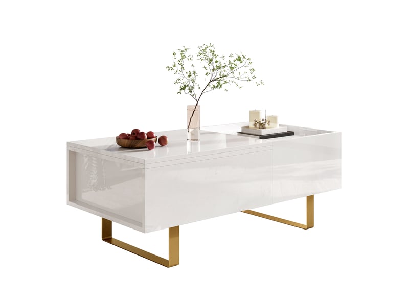  Table basse relevable avec rangement et tiroir - lpospi - pieds en fer doré mdf blanc 100 × 50 × 54,5 cm  - Conforama A