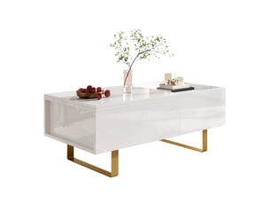 Table basse relevable avec rangement et tiroir - pieds en fer doré mdf blanc 100 × 50 × 54,5 cm