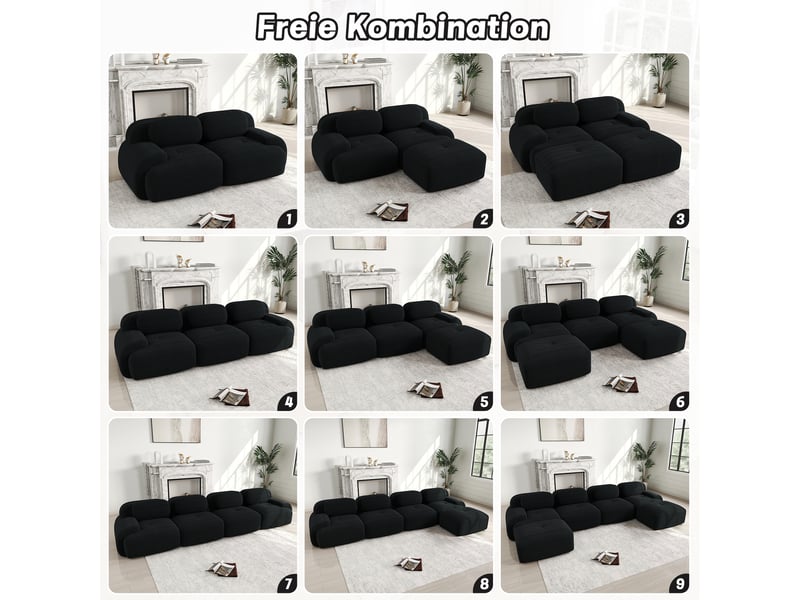  Canapé en u modulable 4 places en velours côtelé noir W3325S00020 - Conforama D