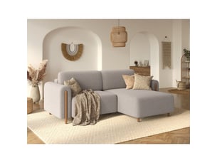 Canapé d'angle droit fixe <strong></strong> <strong></strong> 3 places Tissu beige avec coffre de rangement