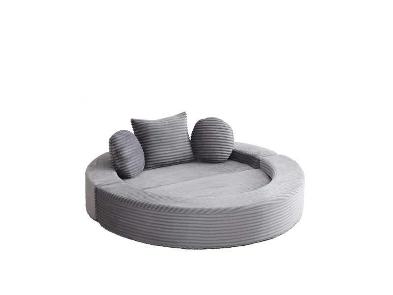  Canapé convertible rond 4-en-1 en velours côtelé gris Fay Lum - Conforama A