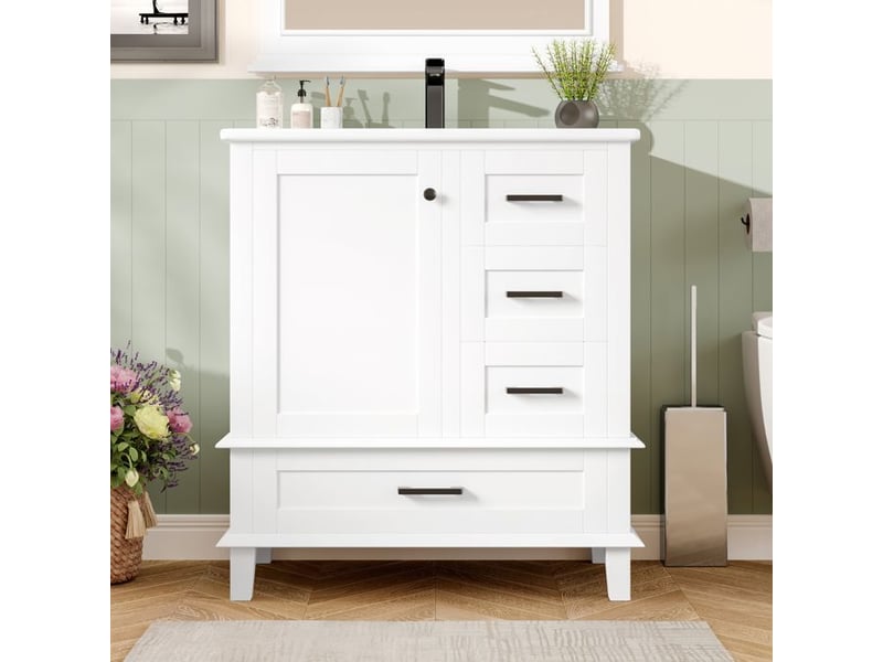  Armoire de salle de bain - blanc - lavabo intégré - 3 tiroirs silencieux 76x46x83.5cm - Conforama E
