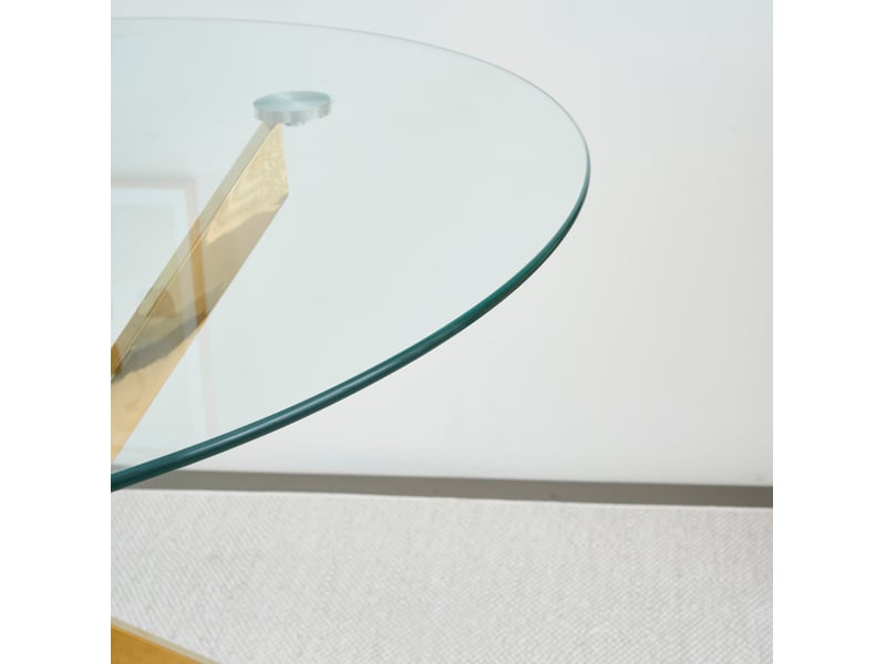  Table à manger ronde 80 cm en verre trempé, pieds métal doré réglables  - Conforama E