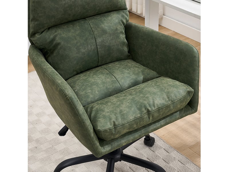  Fauteuil de bureau réglable en hauteur en cuir régénéré vert, base noire et rembourrage confortable  - Conforama C