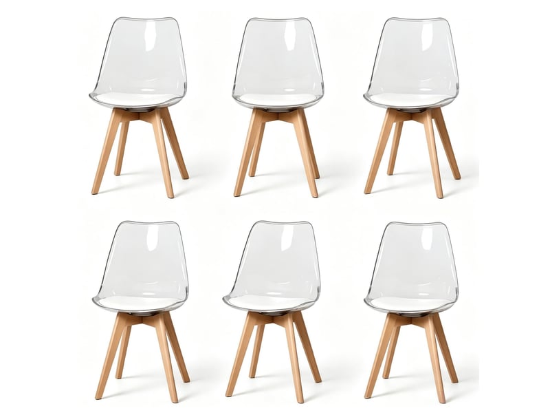  Lot de 6 chaises de salle à manger blanches, structure en bois, 49 x 42 x 83 cm  - Conforama A