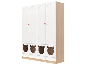Armoire enfant 2 portes avec penderie, étagères et tiroirs, bords arrondis, en mdf blanc et naturel, 80 × 50 × 200 cm