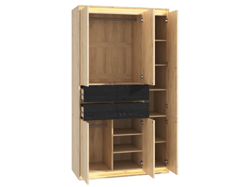 Armoire effet chêne 110 × 47 × 200 cm, miroir, 2 led et 9 compartiments IKSETERA TRADING LTD - Conforama R