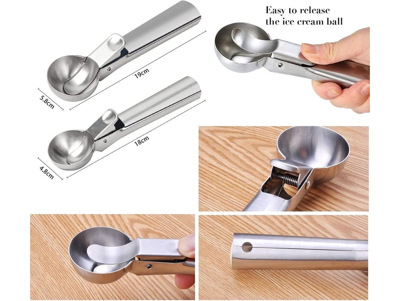 Cuillère à glace en acier inoxydable cuillère scooper avec déclencheur pour crème glacée fruits pâte à biscuits boule de glace - Conforama D