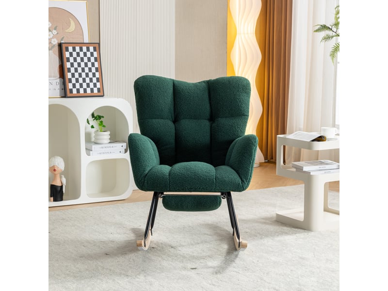  Fauteuil à bascule vert rocking chair tissu teddy avec repose-pieds, 110kg, design moderne et ergonomique  - Conforama B
