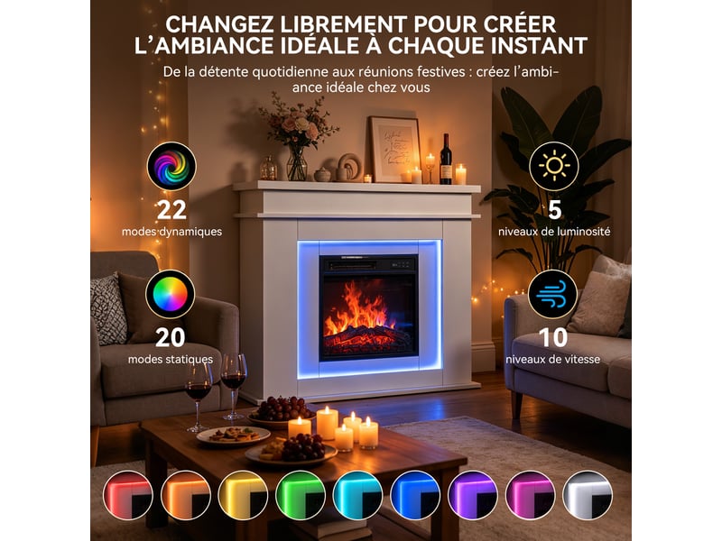  Homavo 18b‑1 : cheminée électrique d’ambiance chauffante, puissance 9001800 w, équipée d’une fonction minuterie et d’une protection contre la surchauffe.  - Conforama R