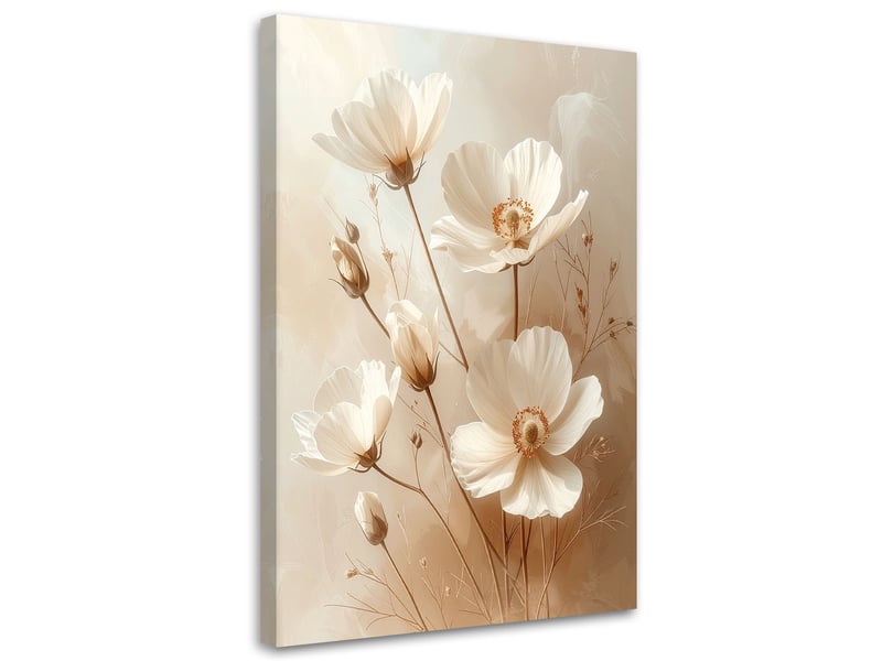 Tableau moderne, délicates fleurs blanches dans une subtile composition beige 40x60 1334479748 - Conforama A