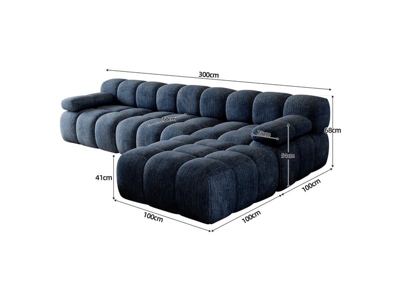  Canapé d'angle 4 places en chenille 300 cm bleu homvra  - Conforama E