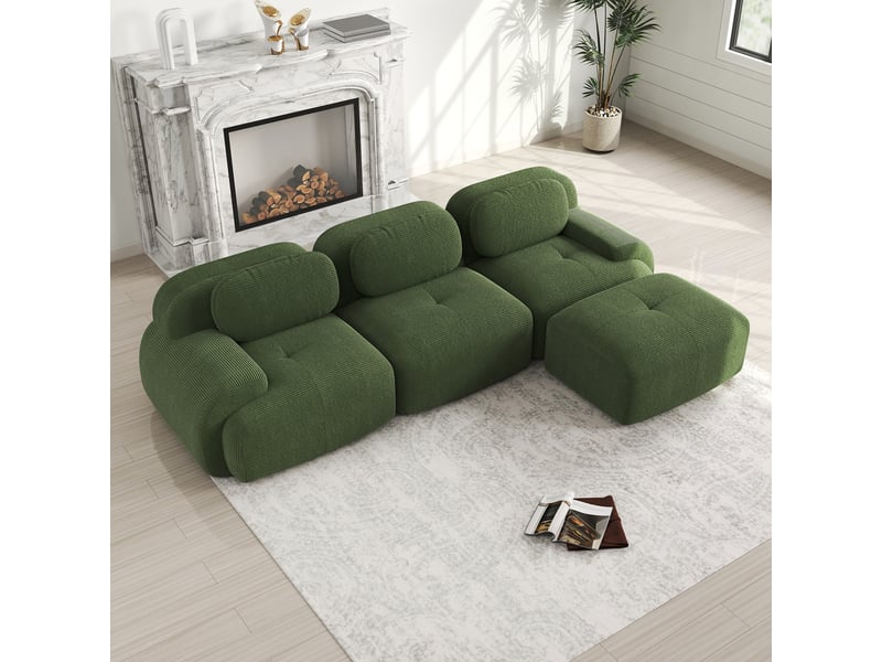 Canapé d'angle, canapé modulable, en velours tricoté, vert, sans montage, sans structure, chambre, pour salon - Conforama R