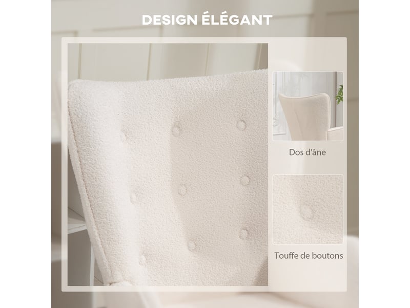  Fauteuil de salon capitonné en tissu bouclette beige 71x74x96 cm  - Conforama D