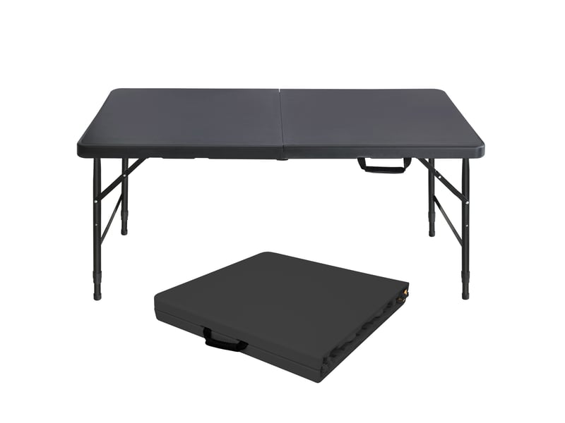 Table de jardin pliante noire 125 x 61 cm, hauteur réglable 58-74 cm, avec poignée pour vos réceptions - Conforama A
