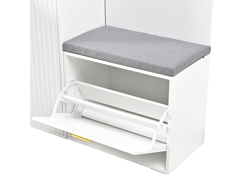 Ensemble vestiaire d’entrée 150x36x180 cm miroir, penderie, meuble à chaussures, banc mdf blanc - Conforama E