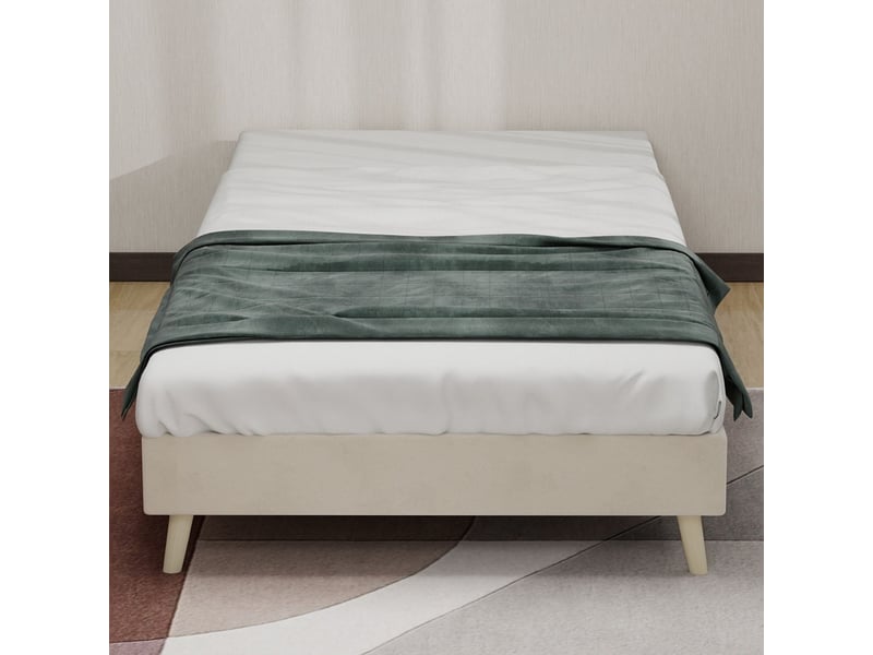  Lit une personne 90x200 cm, tissu velours hollandais beige, lit moderne, base profil bas, structure robuste  - Conforama B