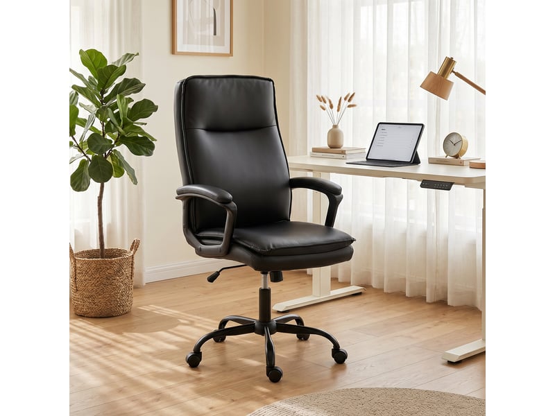  Fauteuil de bureau ergonomique, chaise bureau, pu, 70x66x119cm, noir  - Conforama D