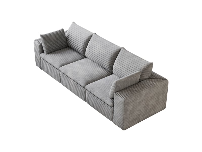 Canapé 3 places,260x90x60 cm,modulable,velours côtelé,gris foncé - Conforama D