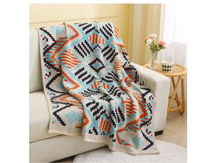 Plaid beige à motifs aztèques bleus et orange 130 x 180 cm nordik