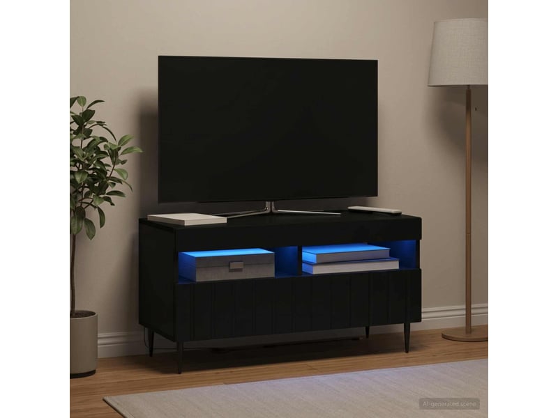 Meuble tv - banc tv - meuble de rangement led noir bois d'ingénierie  - Conforama B