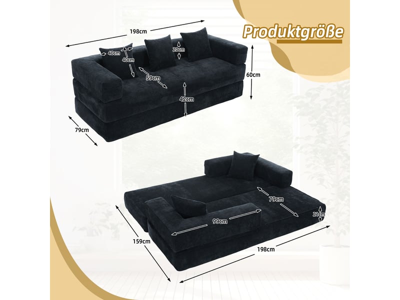  Canapé modulable 198 cm en blocs-chenille avec rangement latéral-design diy-lounge-noir  - Conforama C