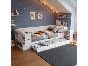 Lit avec rangement 90x200 cm <strong>MERAX</strong>  <strong>lit enfant blanc</strong> coloris blanc
