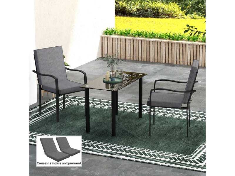  Lot de 2 coussins d'extérieur pour fauteuil chaise à dossier avec attaches rembourrage 8 cm, 112l x 51l cm, gris foncé  - Conforama D