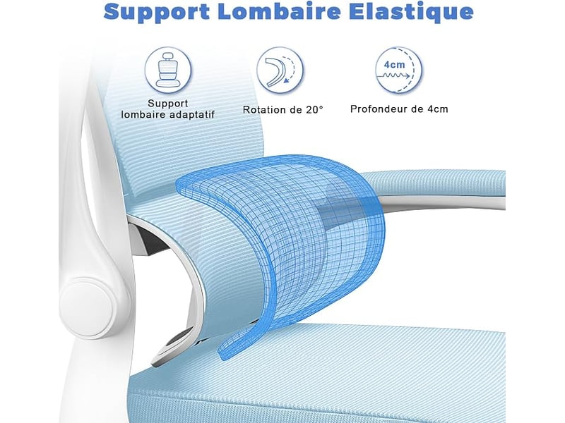 Chaise de bureau ergonomique:fauteuil bureau avec support lombaire enc,bleu | dossier et appui-tête réglables,reversible armrest,siege en maille respirante convient à la maison bureau ,lecture - Conforama D