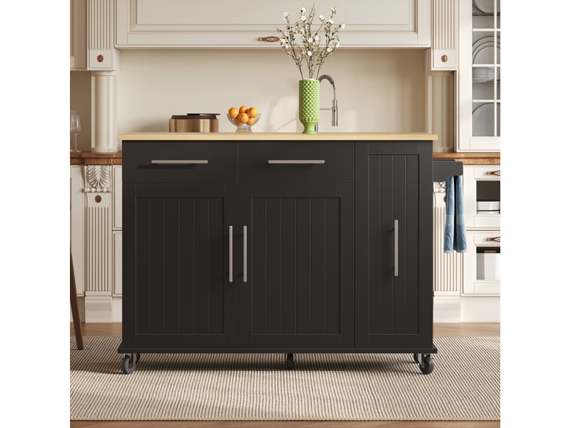  Îlot de cuisine mobile 120 x 4065 x 90 cm, plateau rabattable, mdf noir naturel  - Conforama D