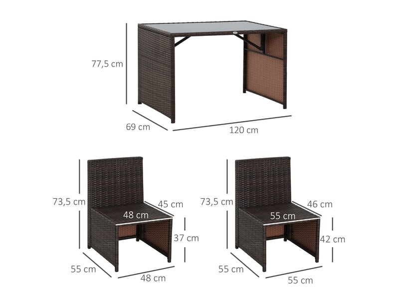  Salon de jardin 5 pièces polyrattan braun khaki avec table 4 chaises coussins terrasse balkon gartenmöbel wetterfest  - Conforama C
