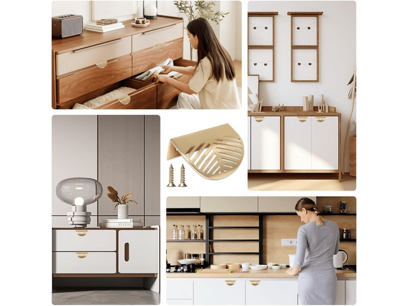 Poignée de meuble en forme de feuille dorée, en alliage de zinc, invisible, avec vis, pour tiroirs, commodes, cuisines, armoires - Conforama C