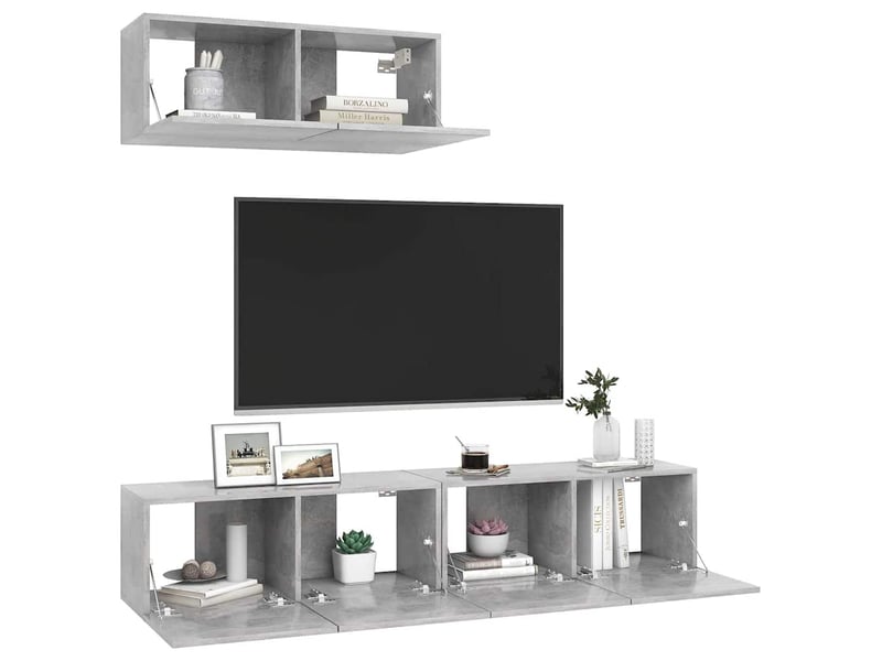  Lot de 3 meuble tv bas salon gris béton bois d'ingénierie shl35174  - Conforama E