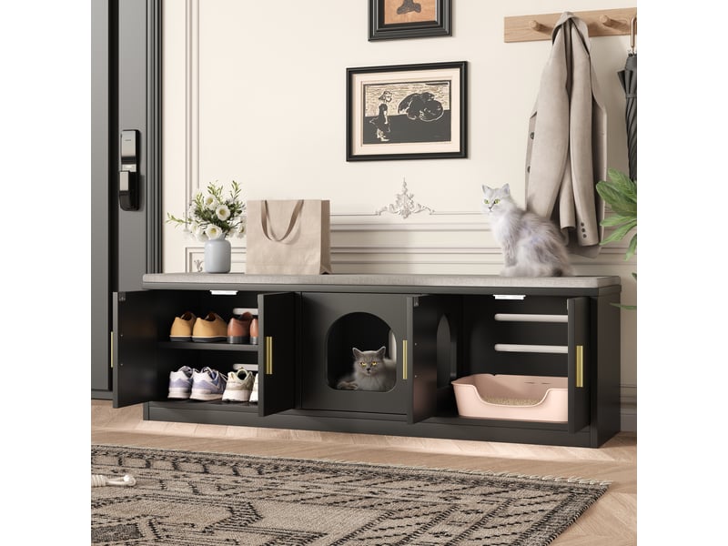  Meuble cache-litière noir 140 × 40 × 45,5 cm, rangements et griffoir IKSETERA TRADING LTD - Conforama D