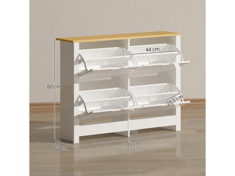  Meuble à chaussures 16 paires, armoire à chaussures étroite avec 4 tiroirs rabattables et réglables étagères  - Conforama C