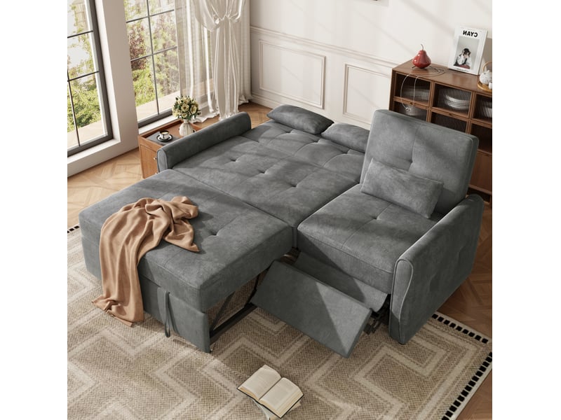 Canapé-lit 3 places extensible en chenille gris, dossier réglable 90° à 180° - Conforama D