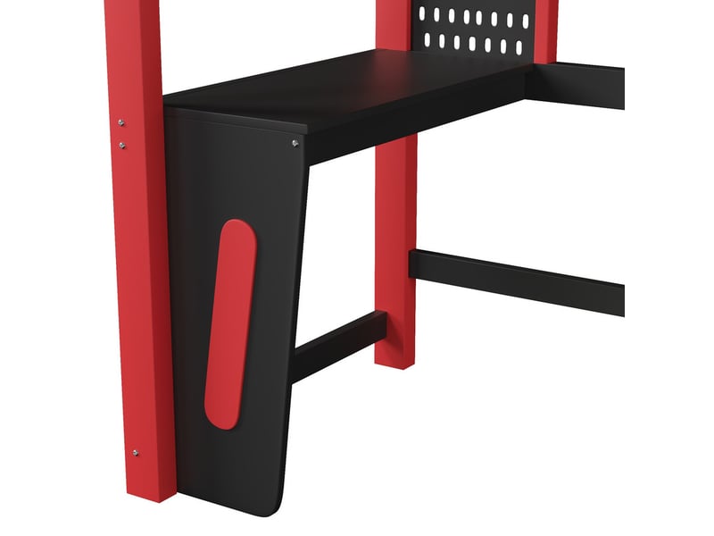  Lit mezzanine, 90 x 200 cm, bois de pin, bureau, panneau perforé, bande led, sans matelas, noir  - Conforama E