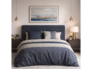 Parure housse de couette 240x220cm + 2 taies motif graphique bleu et blanc 100% coton - dorine