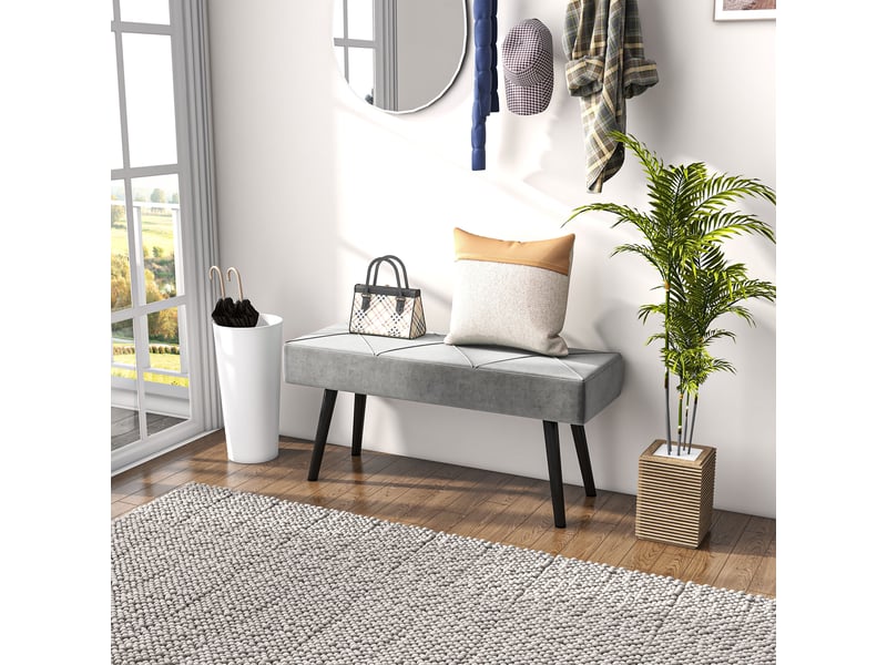  Banquette capitonnée, banquette de lit, aspect velours, 100 x 36 x 45 cm, gris  - Conforama D