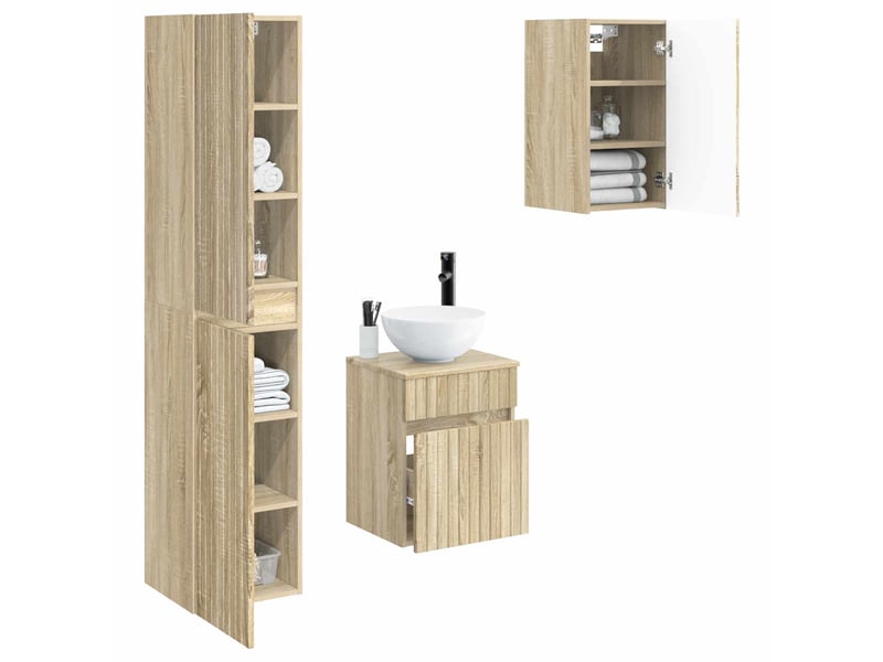  Ensemble de mobilier de salle de bain 3 pc chêne sonoma cf64375  - Conforama C
