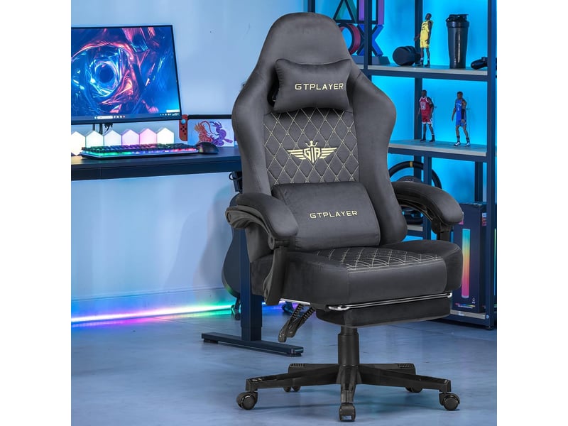  Gtplayer chaise de jeu ergonomique avec assise à ressorts et repose-pieds 150kg - tissu gris GT830-GY - Conforama B