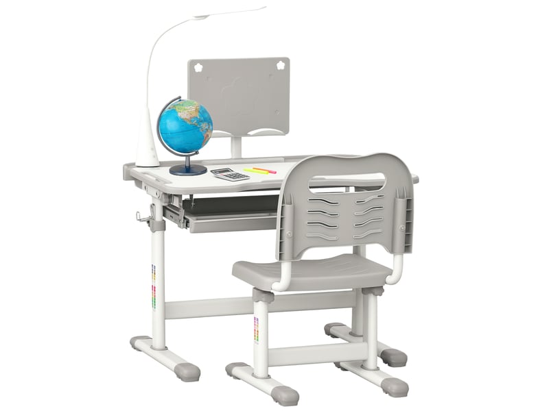  Bureau d'écolier avec chaise pour enfants de 6 à 12 ans, hauteur et inclinaison réglables, gris  - Conforama A