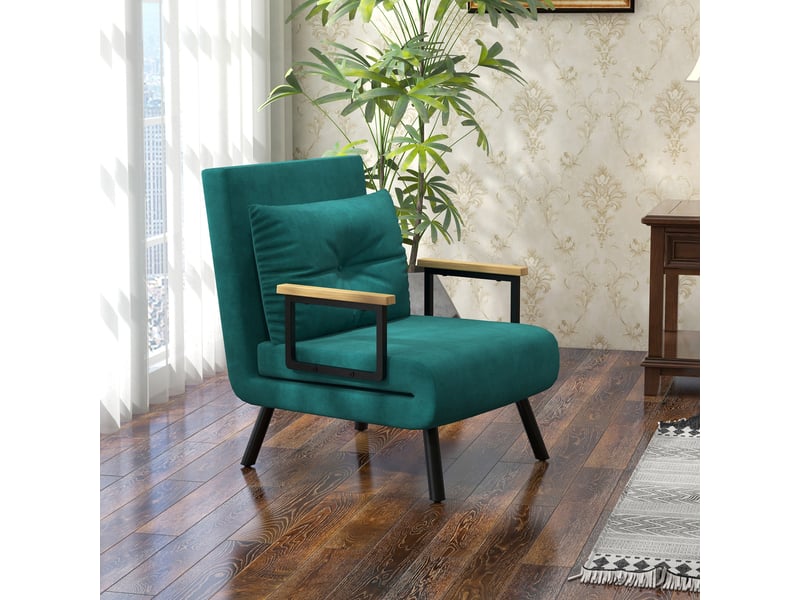  Fauteuil convertible 1 place fauteuil-lit chauffeuse 3 en 1, tissu aspect velours, 63x73x81cm, vert  - Conforama C