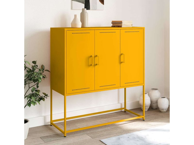  Buffet haut - bahut - meuble de rangement jaune moutarde 100,5x39x107 cm acier  - Conforama B