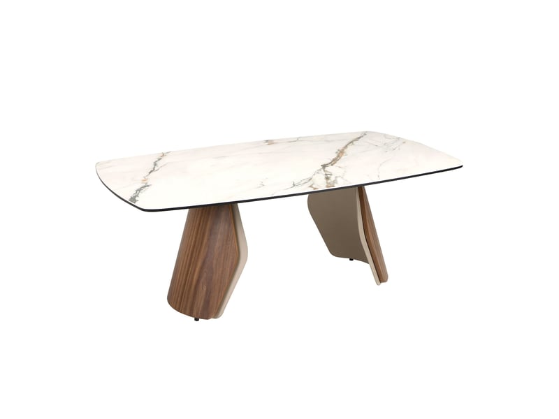 Table basse ovale en marbre porcelainé, acier sable métallisé et noyer  - Conforama A