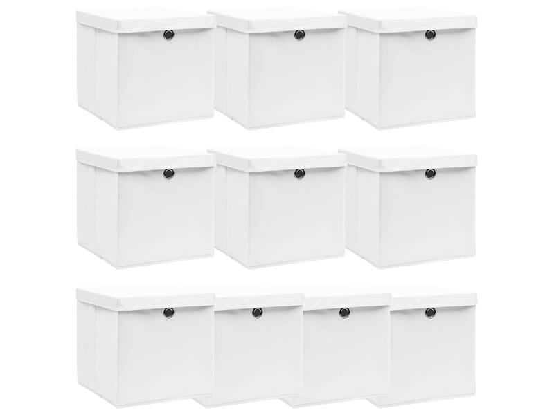  Boîtes de rangement avec couvercle 10pcs blanc 32x32x32cm tissu  - Conforama B