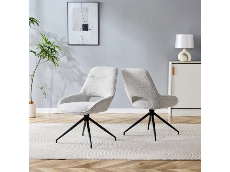 Ensemble de 2 chaises pivotantes 360°, tissu beige-gris, cadre métal noir à 4 pieds - salle à manger moderne - Conforama D