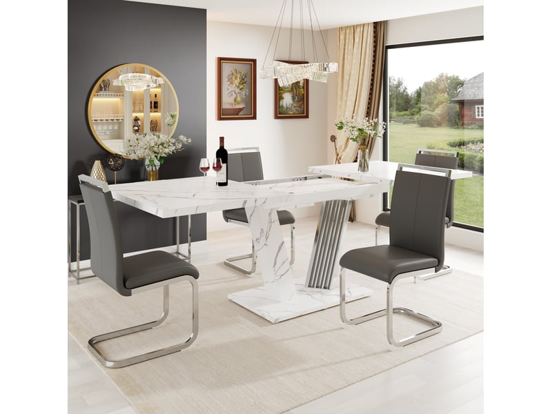  Ensemble de salle à manger 120x80x76 cm extensible mdf blanc gris  - Conforama C